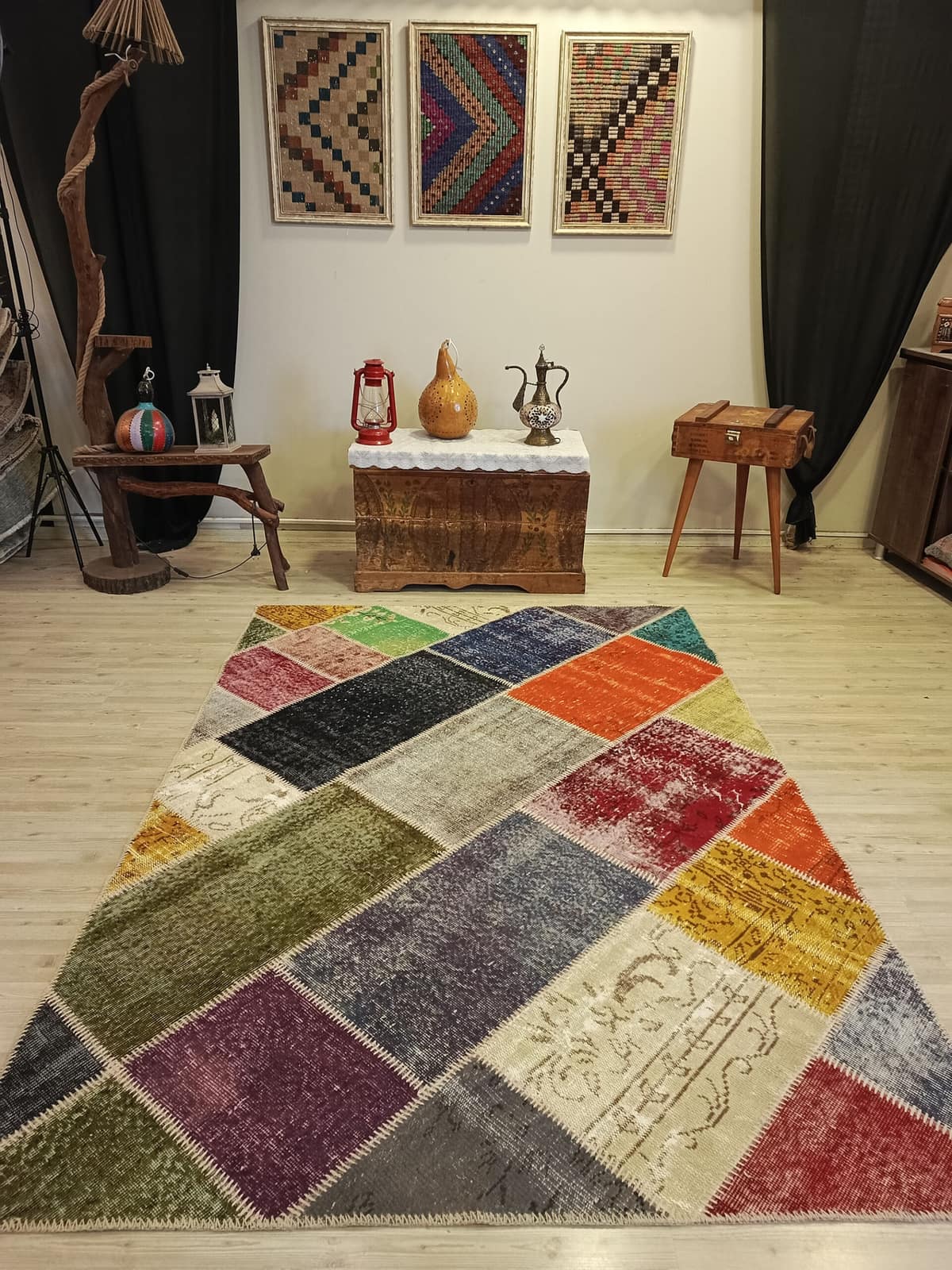Handwoven Custom-Designed Patchwork Rug — detail view 5, handmade vintage rug