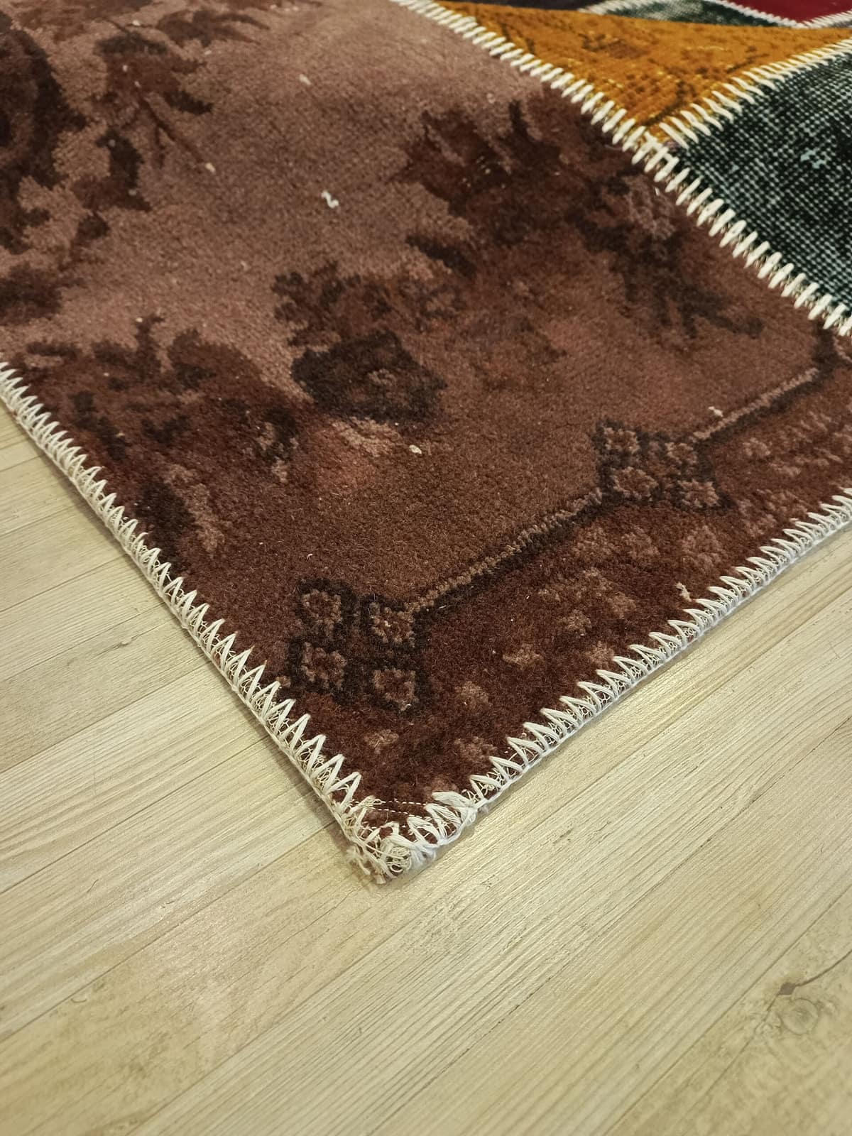 Handmade Distressed Patchwork Rug — detail view 4, handmade vintage rug