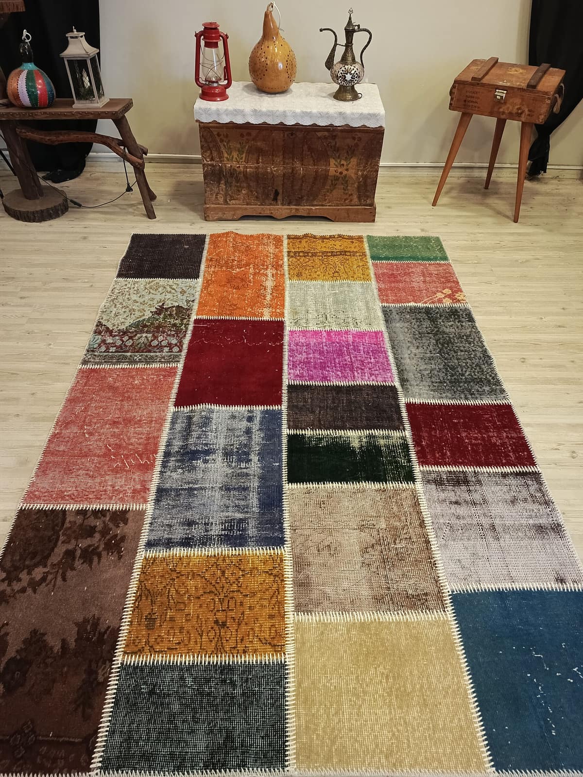Handmade Distressed Patchwork Rug, vintage rug, Handmade, hand-knotted cotton, size 160 × 230 cm, from Gaziantep