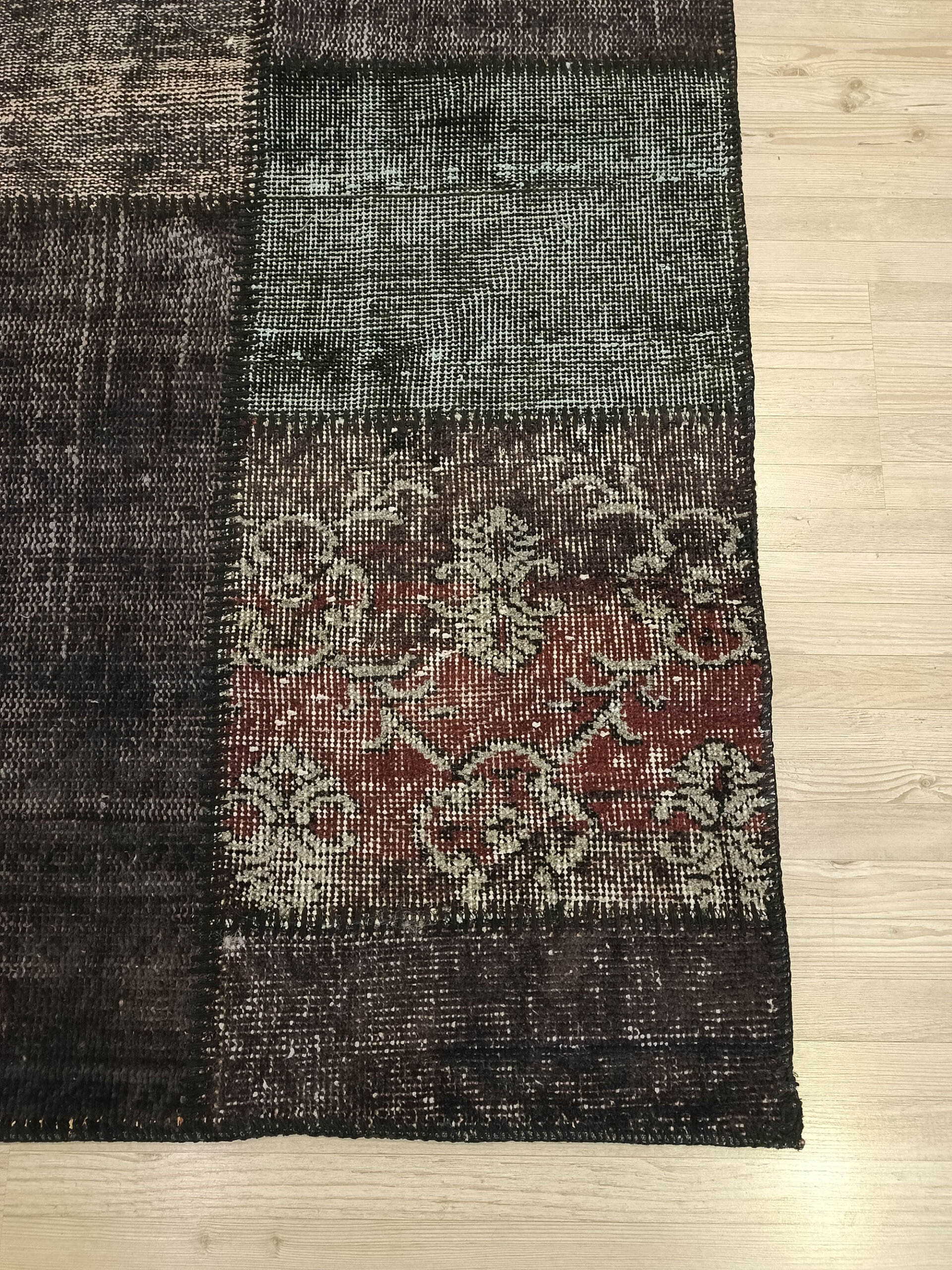 Handmade Vintage-Style Wool Patchwork Rug — detail view 4, handmade vintage rug