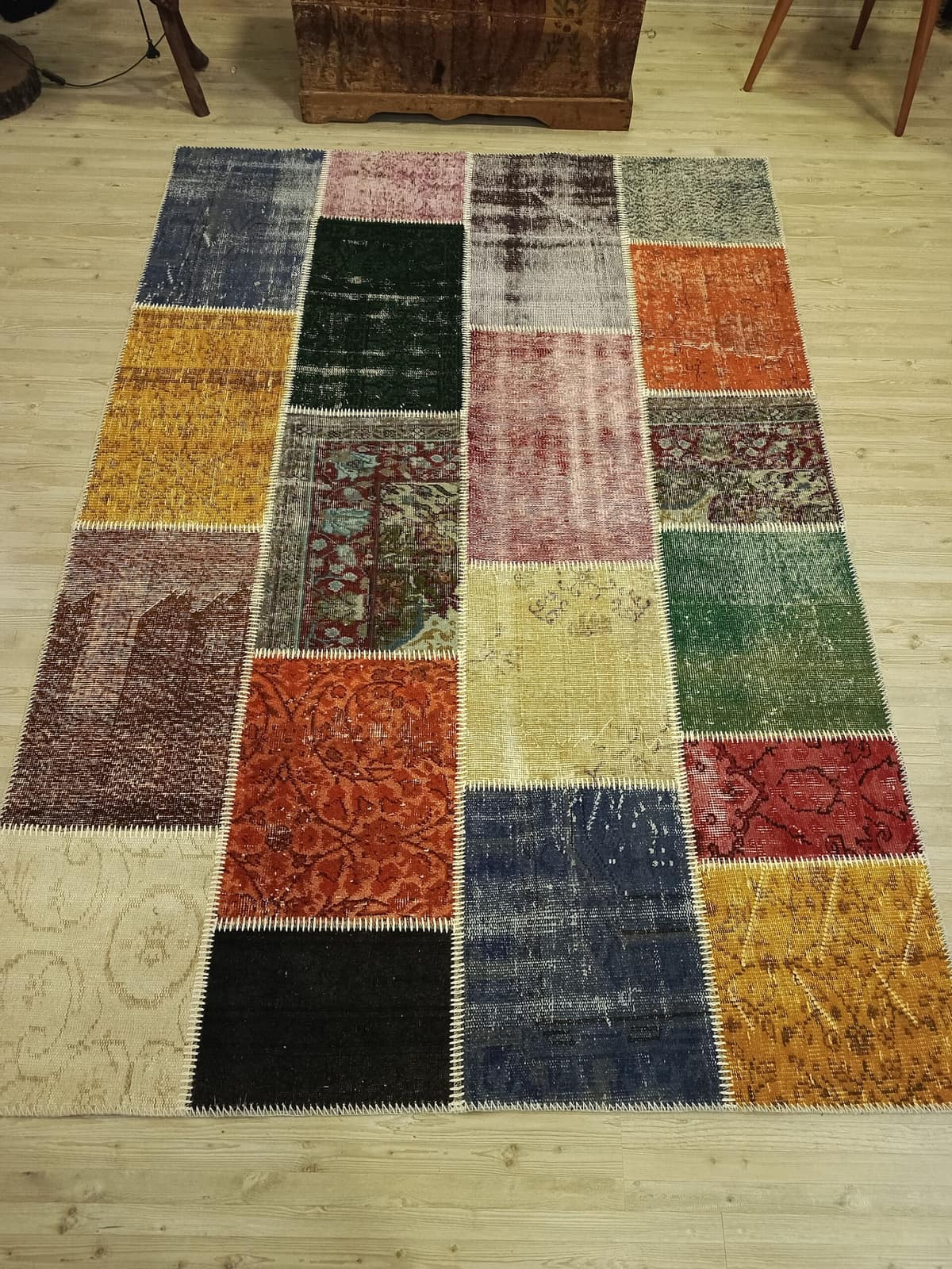 Vintage-Style Handwoven Patchwork Rug — detail view 3, handmade vintage rug