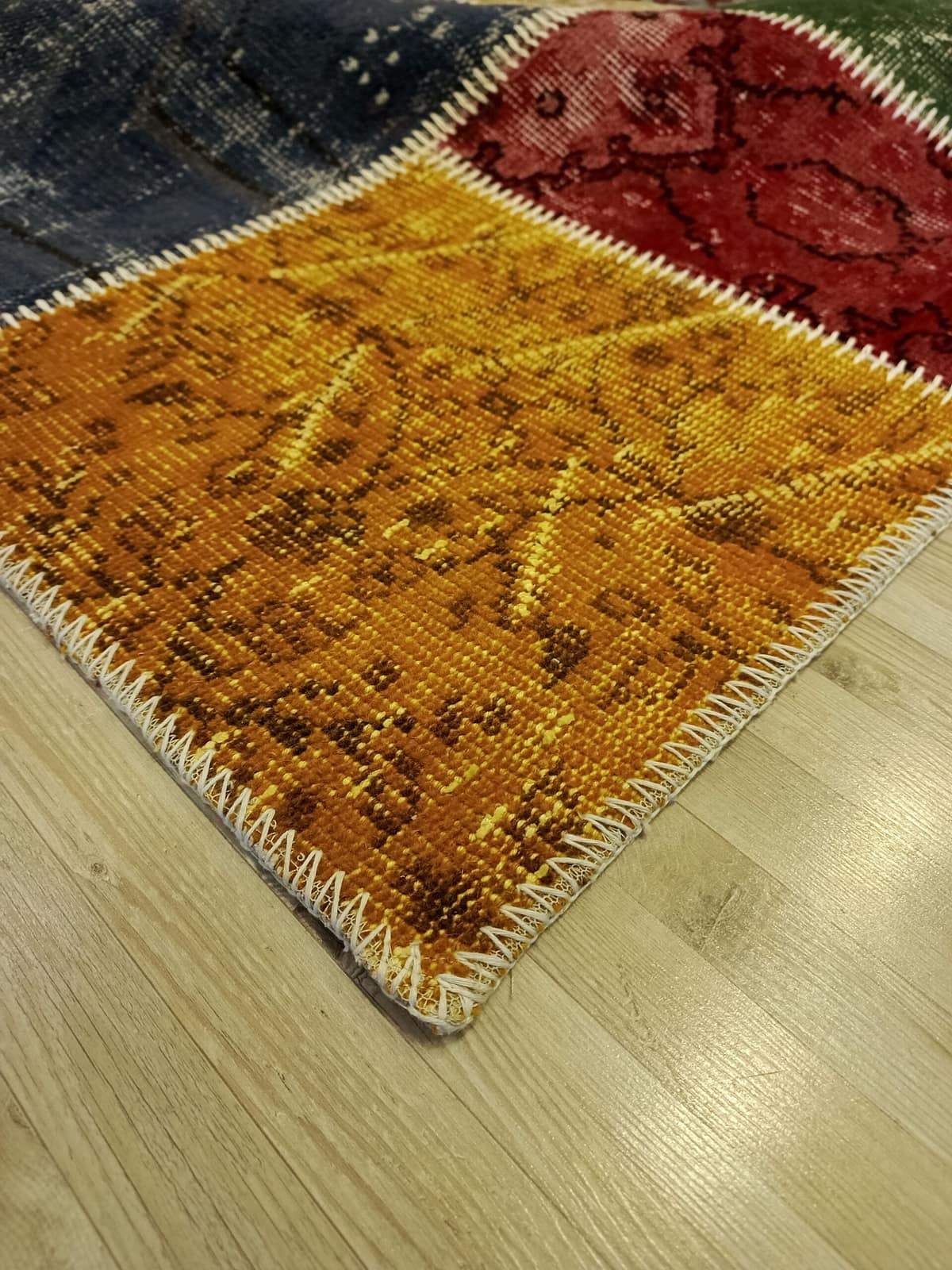 Vintage-Style Handwoven Patchwork Rug — detail view 5, handmade vintage rug