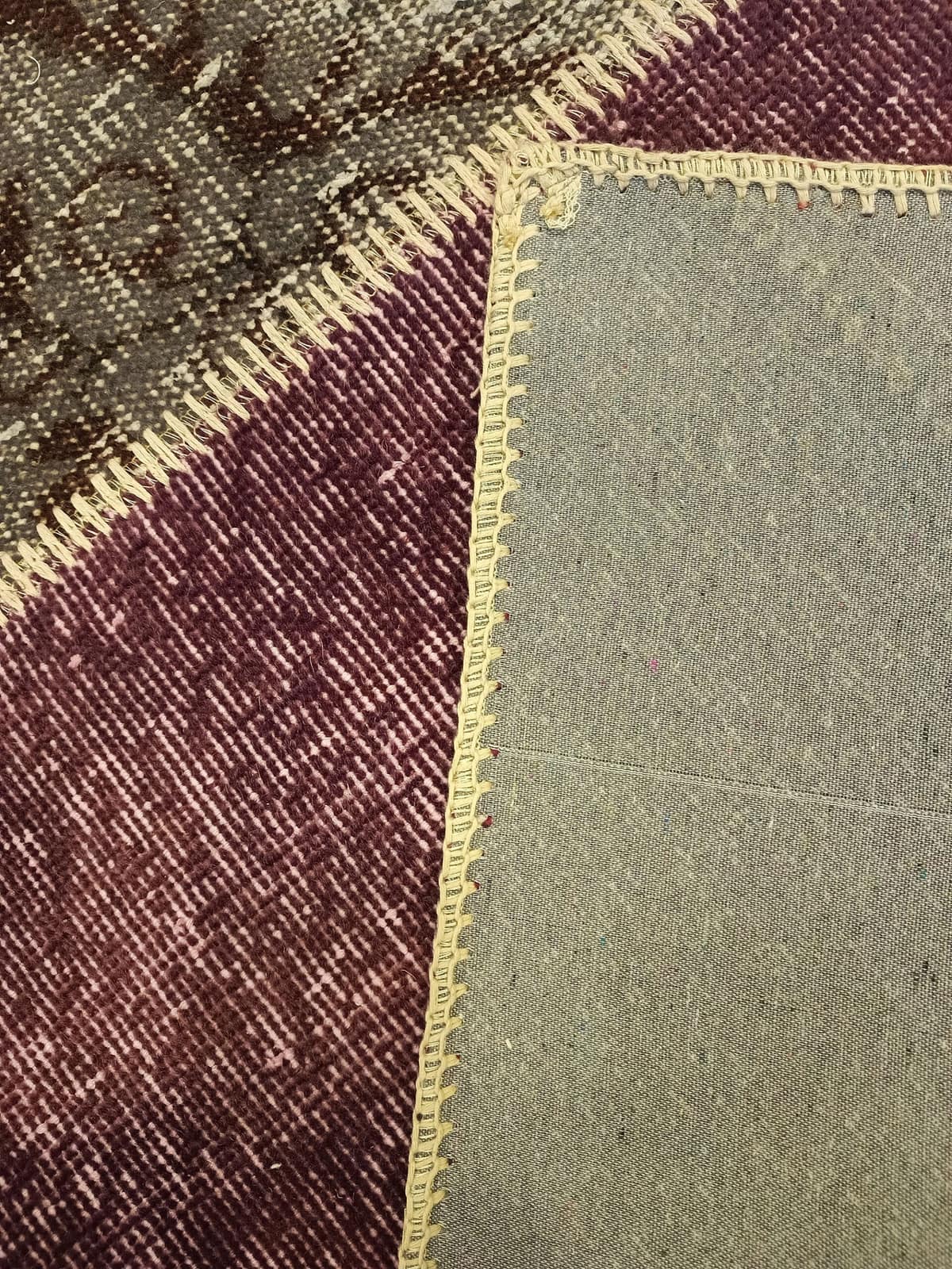 Anatolian-Patterned Distressed Patchwork Rug — detail view 3, handmade vintage rug
