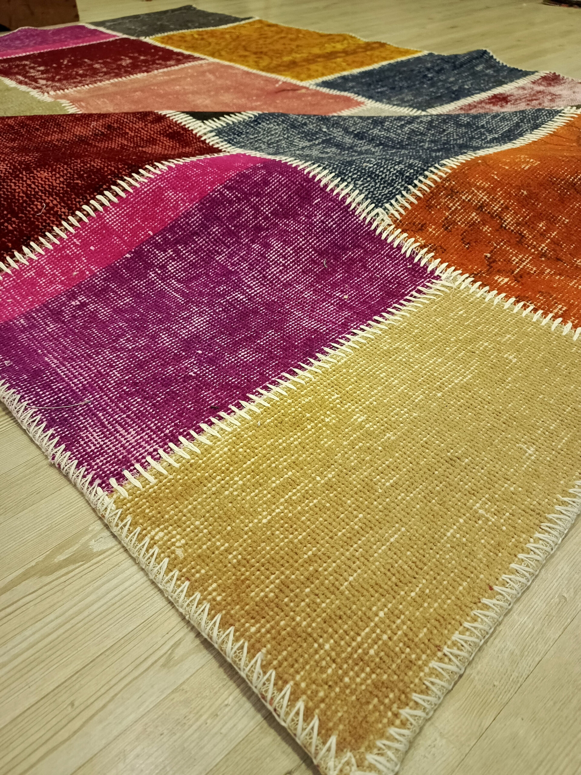 Wool-Woven Patchwork Rug — detail view 4, handmade vintage rug