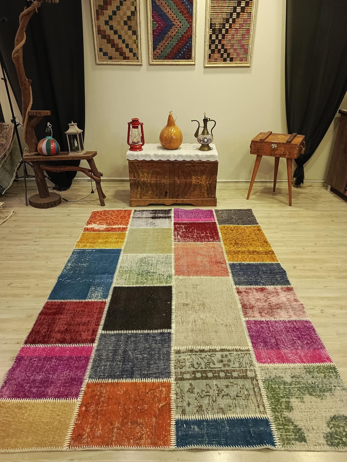 Wool-Woven Patchwork Rug — detail view 5, handmade vintage rug