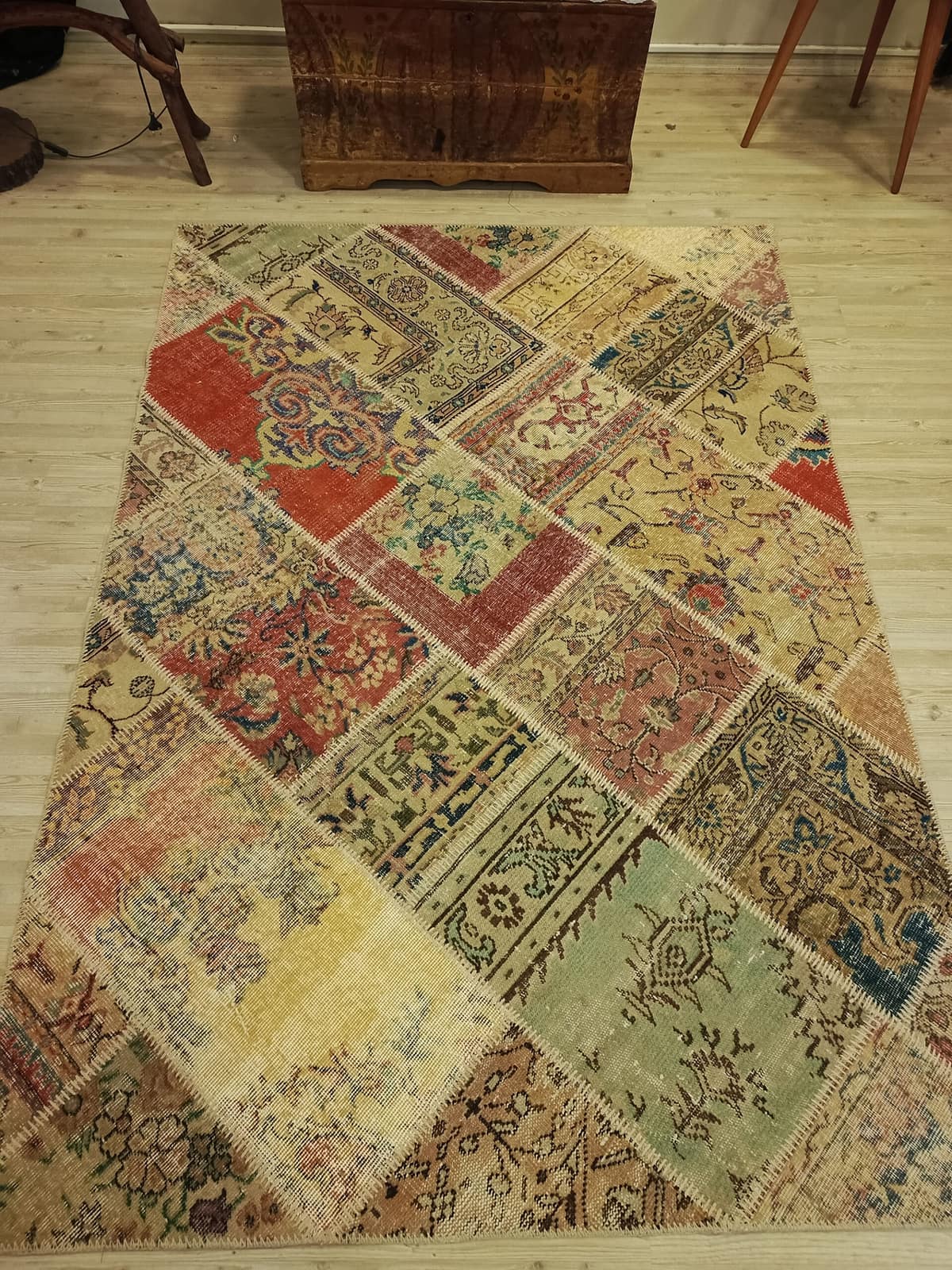 Handcrafted Distressed Patchwork Rug — detail view 5, handmade vintage rug