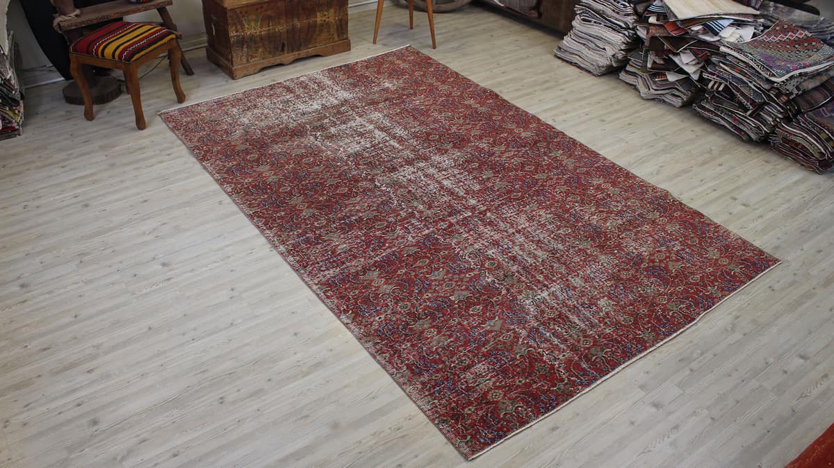 Distressed Handmade Vintage Rug, vintage rug, Handmade, hand-knotted cotton, size 188 × 293 cm, from Konya
