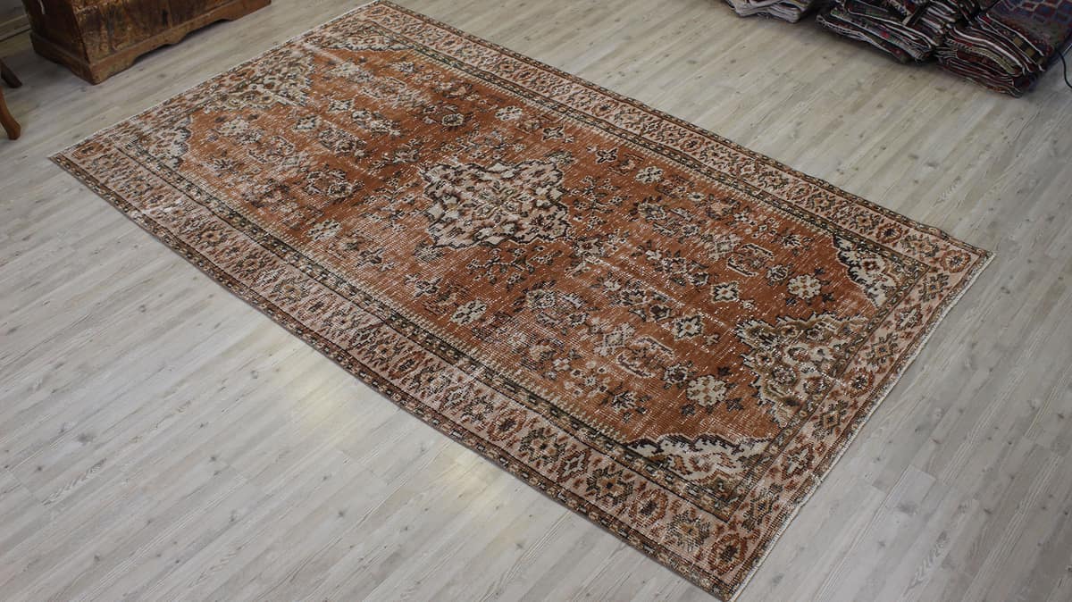 Distressed Handmade Wool Vintage Rug — detail view 2, handmade vintage rug