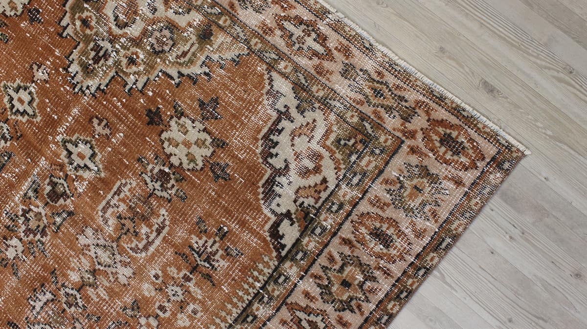 Distressed Handmade Wool Vintage Rug — detail view 5, handmade vintage rug