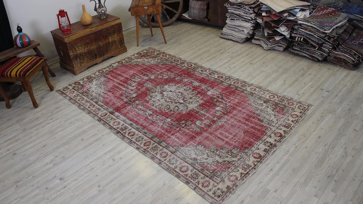 Distressed Vintage Hand-Knotted Rug, vintage rug, Handmade, hand-knotted cotton, size 158 × 260 cm, from Gaziantep