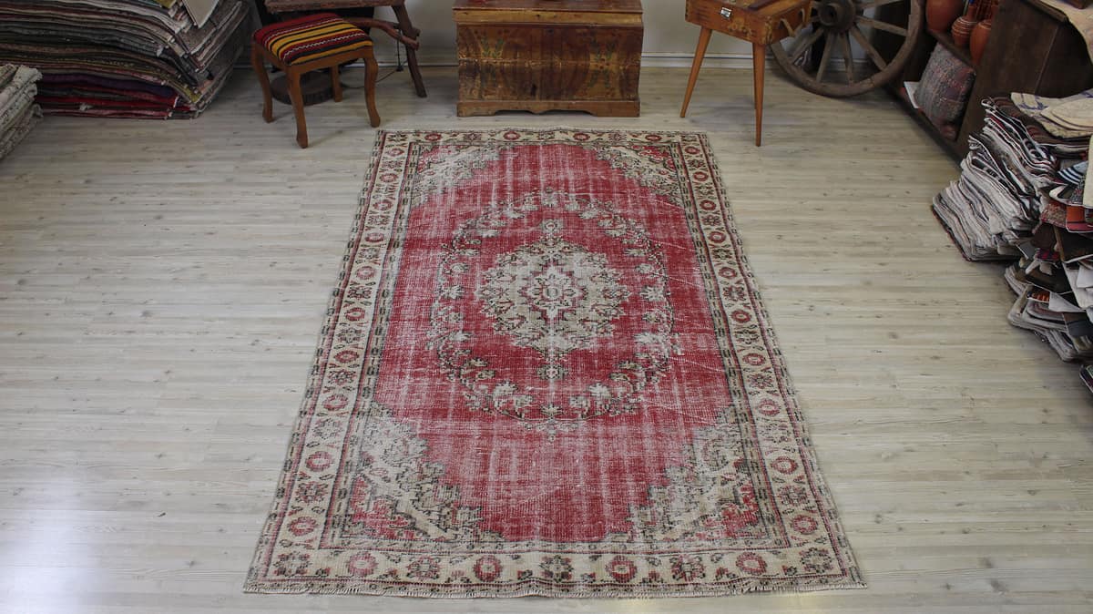 Distressed Vintage Hand-Knotted Rug — detail view 2, handmade vintage rug