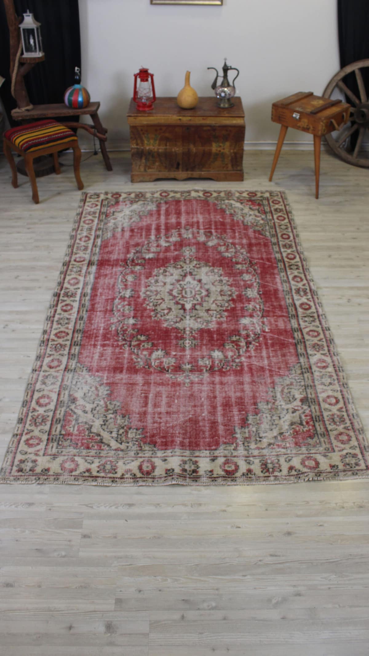 Distressed Vintage Hand-Knotted Rug — detail view 3, handmade vintage rug