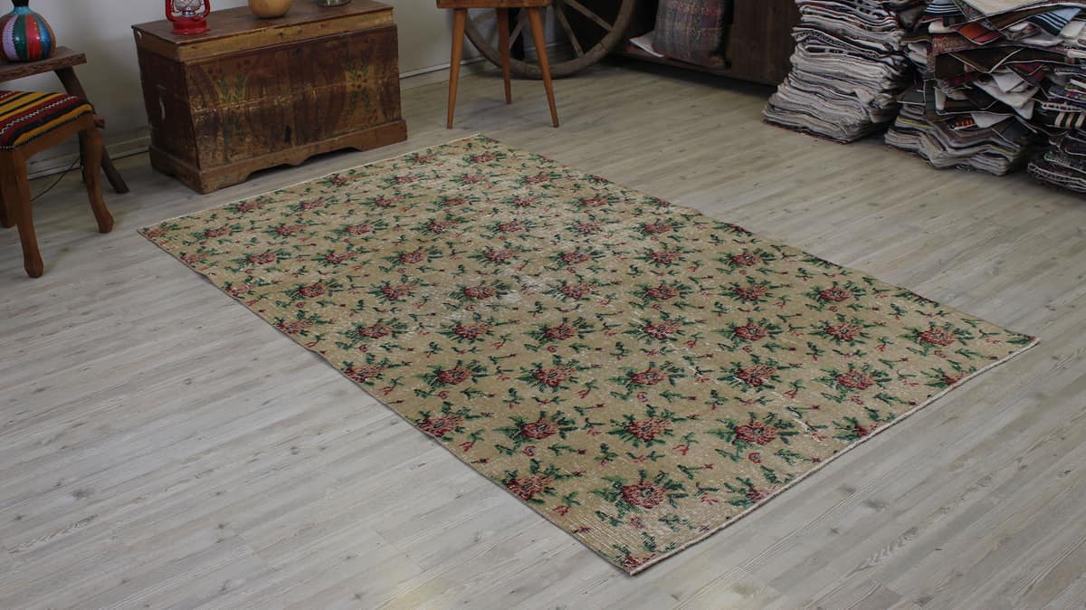 Distressed Vintage Handmade Rug, vintage rug, Handmade, hand-knotted wool & cotton, size 146 × 242 cm, from Demirci