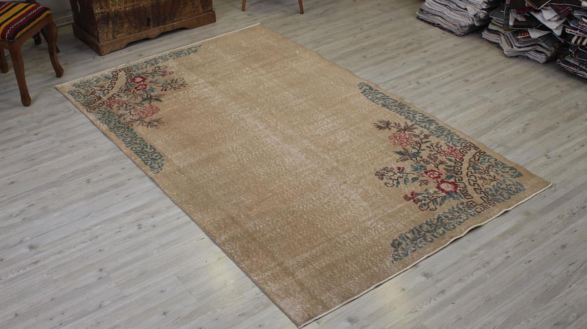 Distressed Hand-Woven Wool Rug, Vintage, vintage rug, Handmade, hand-knotted wool, size 152 × 244 cm, from Kars
