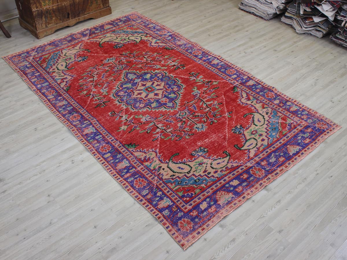 Vintage Handwoven Wool Rug, vintage rug, Handmade, hand-knotted wool, cotton & silk, size 158 × 258 cm, from Bergama