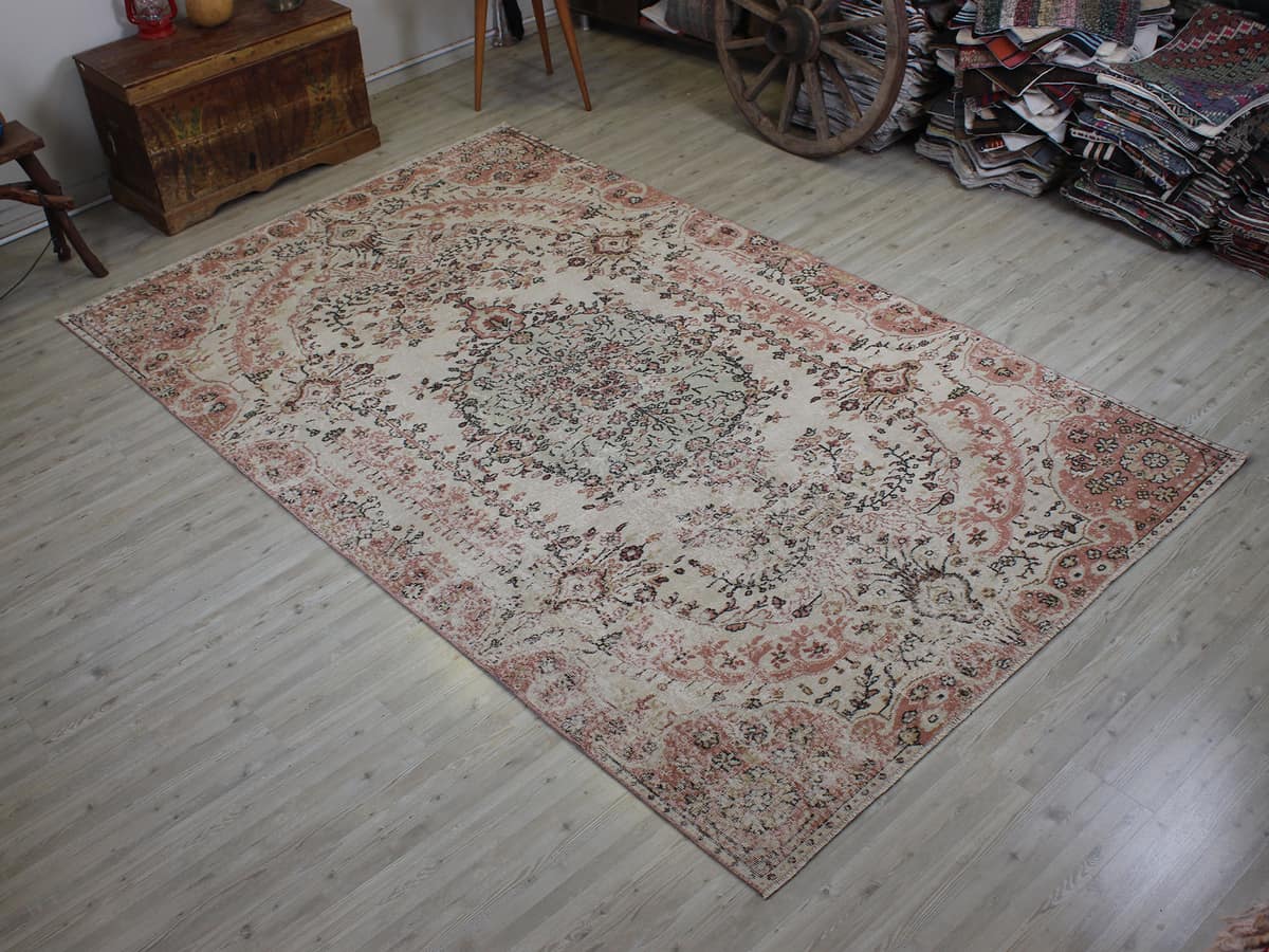 Vintage Distressed Wool Rug, vintage rug, Handmade, hand-knotted cotton, size 180 × 304 cm, from Gördes