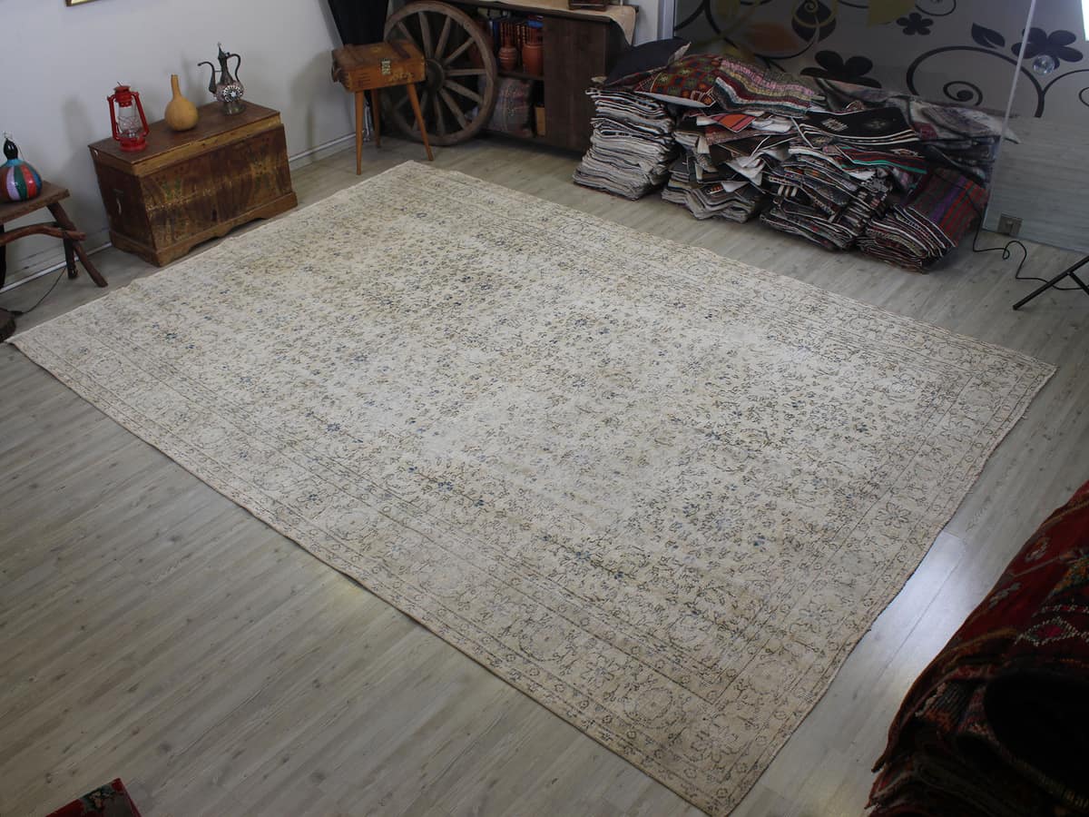 Handmade Wool Rug, Distressed, vintage rug, Handmade, hand-knotted wool & cotton, size 260 × 370 cm, from Antalya