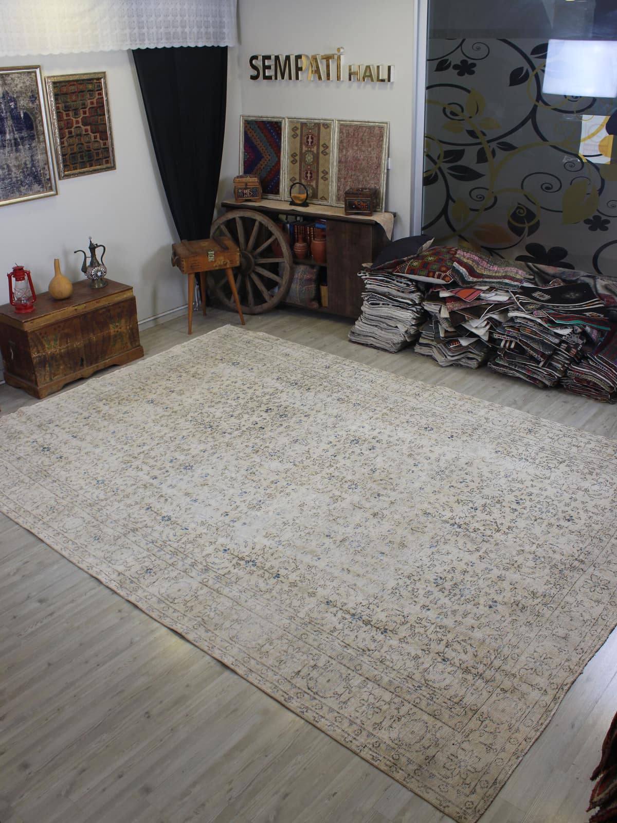 Handmade Wool Rug, Distressed — detail view 2, handmade vintage rug