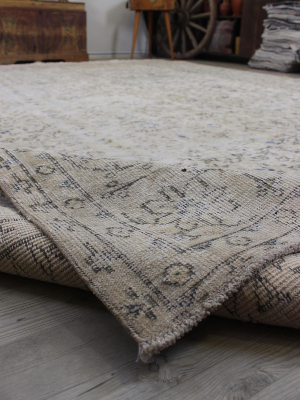 Handmade Wool Rug, Distressed — detail view 5, handmade vintage rug
