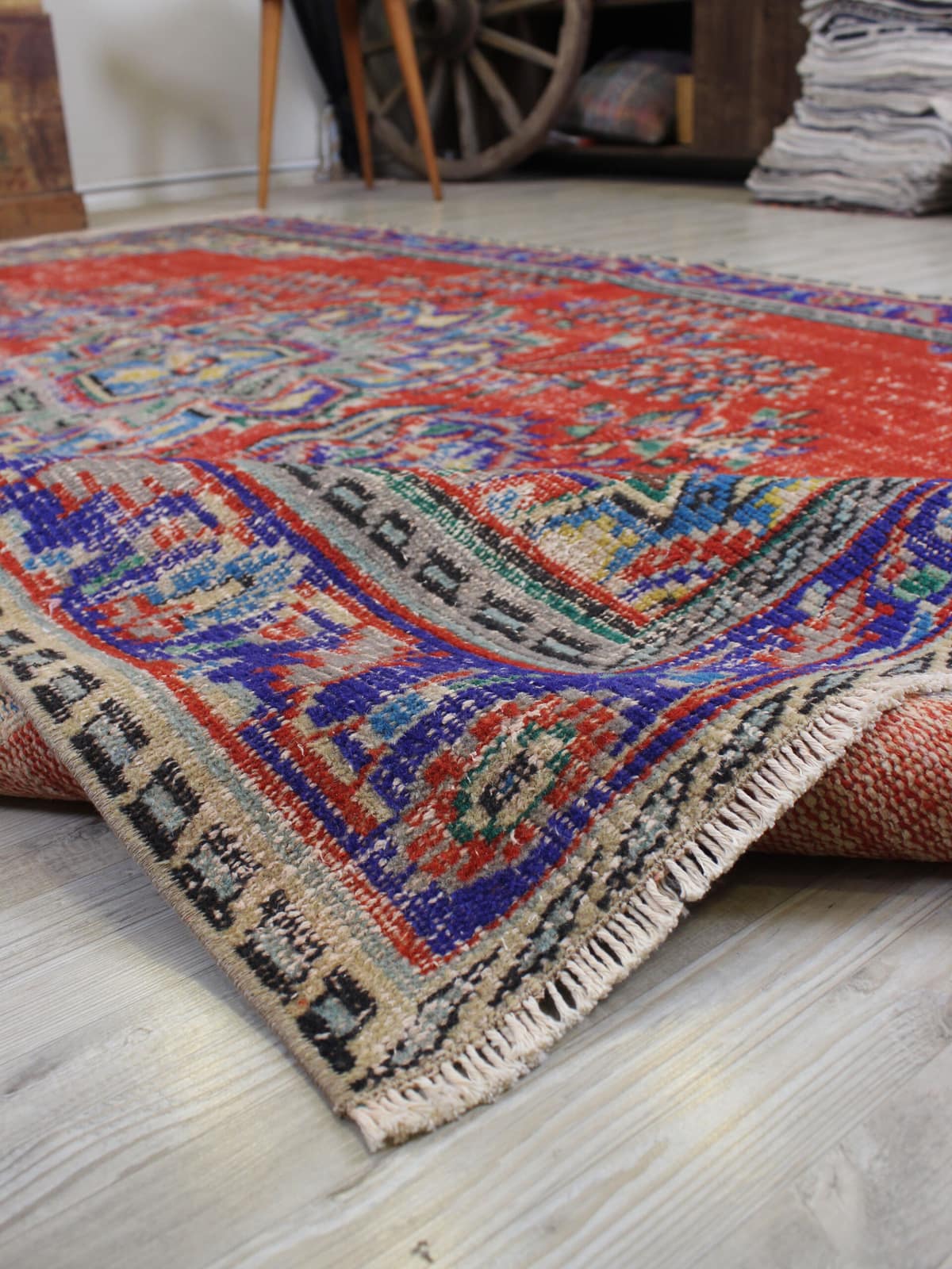 Hand-Woven Distressed Rug — detail view 3, handmade vintage rug
