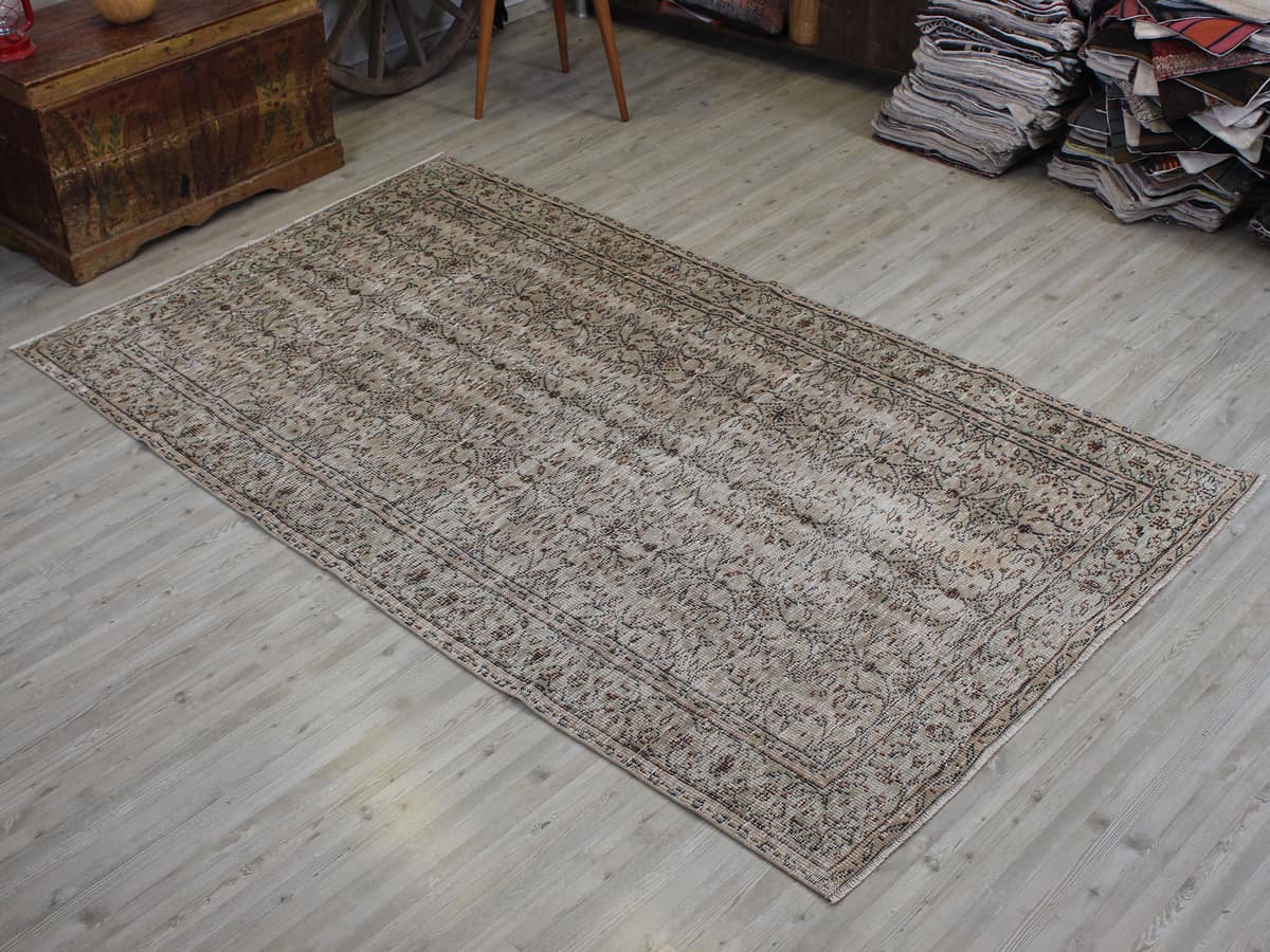 Handmade Distressed Rug, vintage rug, Handmade, hand-knotted wool, cotton & silk, size 148 × 247 cm, from Kars