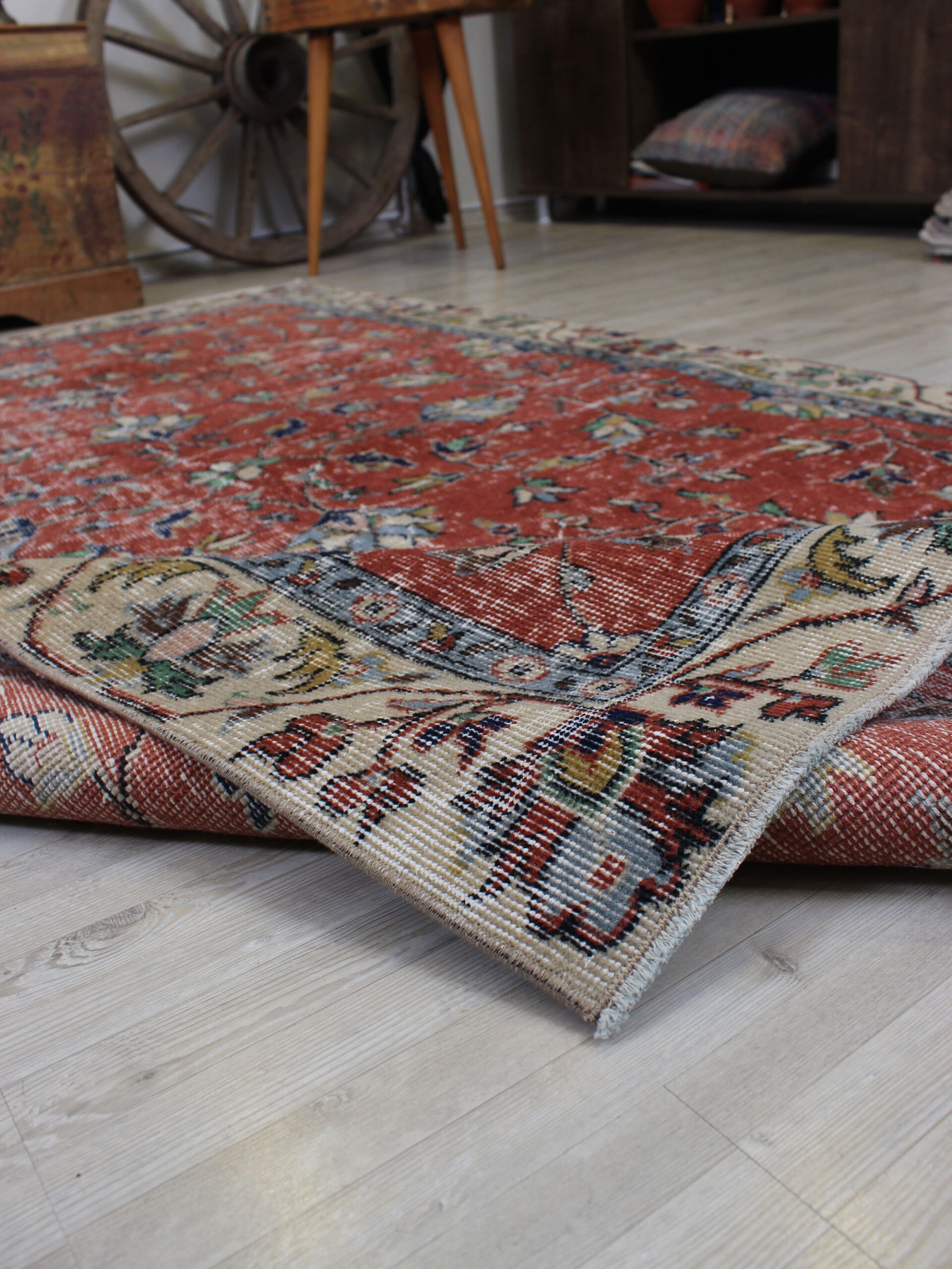 Handmade Distressed Wool Rug — detail view 2, handmade vintage rug