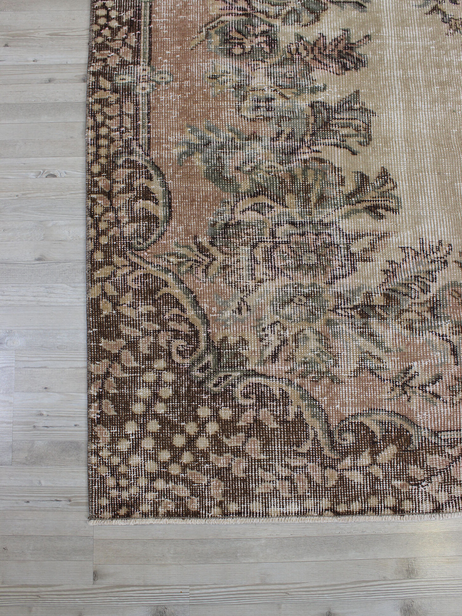 Distressed Hand-Woven Wool Vintage Rug — detail view 3, handmade vintage rug