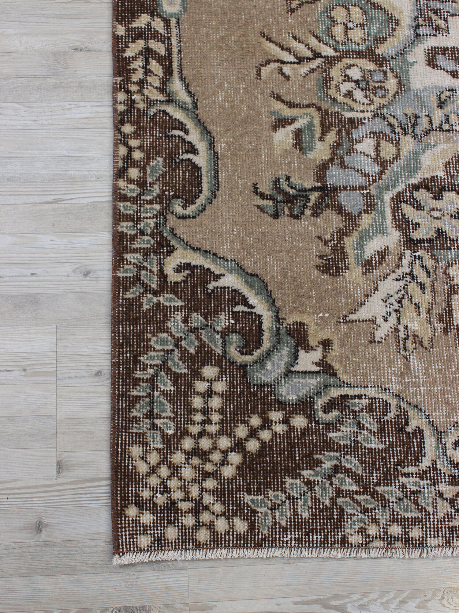 Handmade Distressed Wool Rug — detail view 3, handmade vintage rug