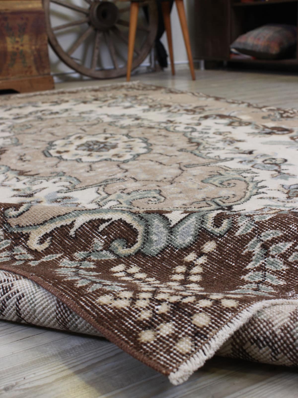 Handmade Distressed Wool Rug — detail view 5, handmade vintage rug