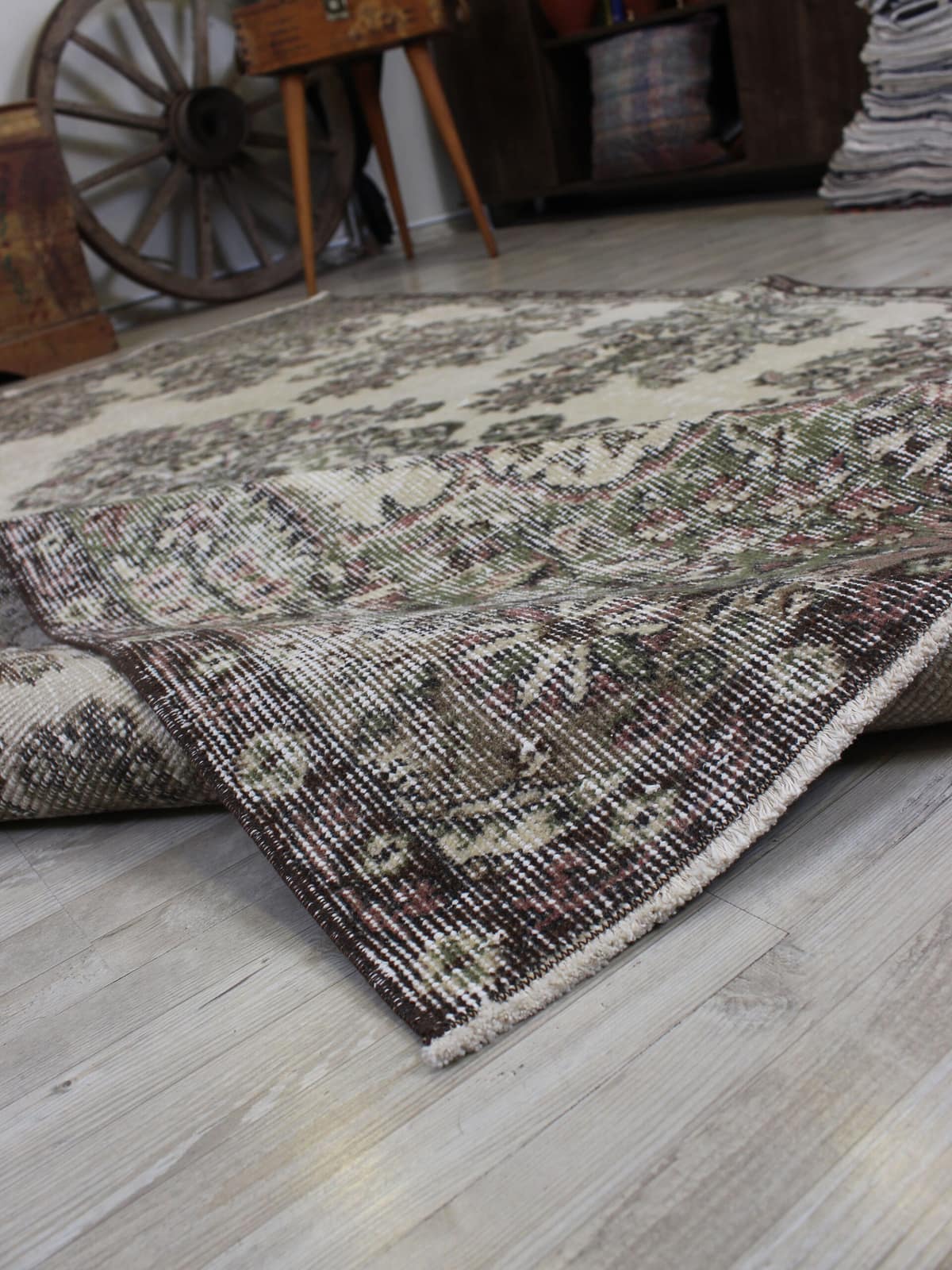 Distressed Vintage Handmade Rug — detail view 4, handmade vintage rug