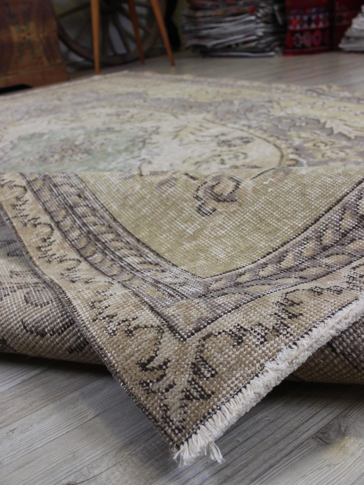 Distressed Wool Vintage Handmade Rug — detail view 5, handmade vintage rug