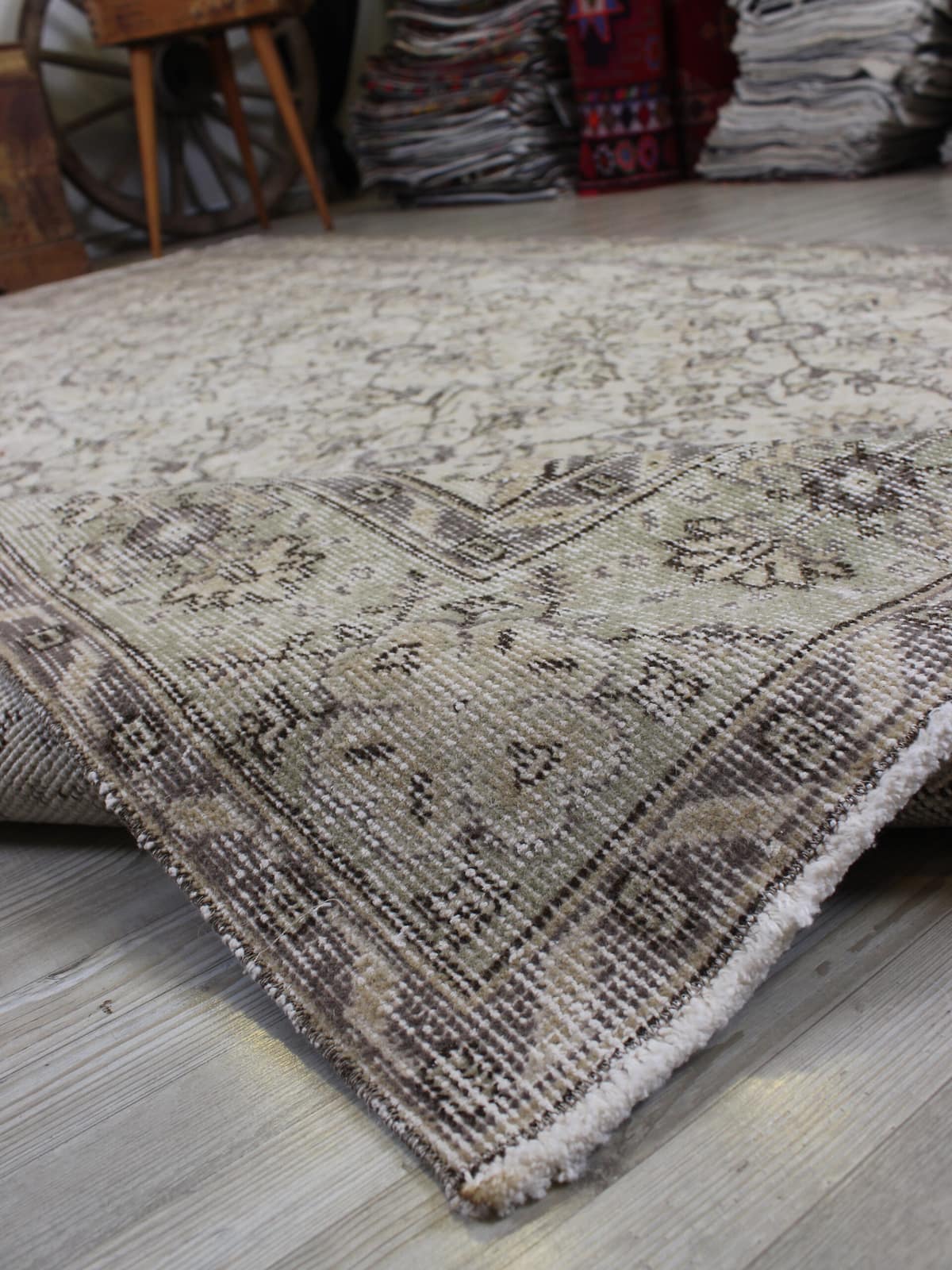 Distressed Wool Handmade Rug, Vintage — detail view 4, handmade vintage rug