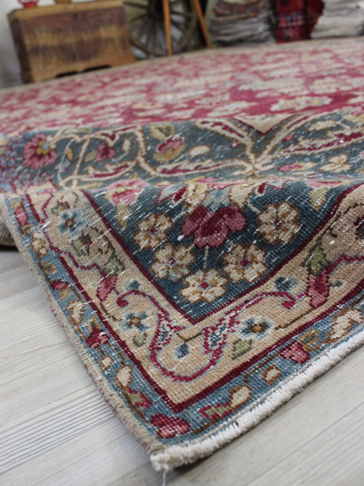 Distressed Wool Vintage Rug — detail view 5, handmade vintage rug