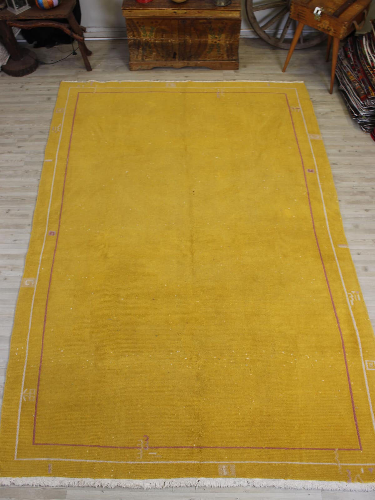 Distressed Hand-Woven Wool Rug, Vintage — detail view 2, handmade vintage rug