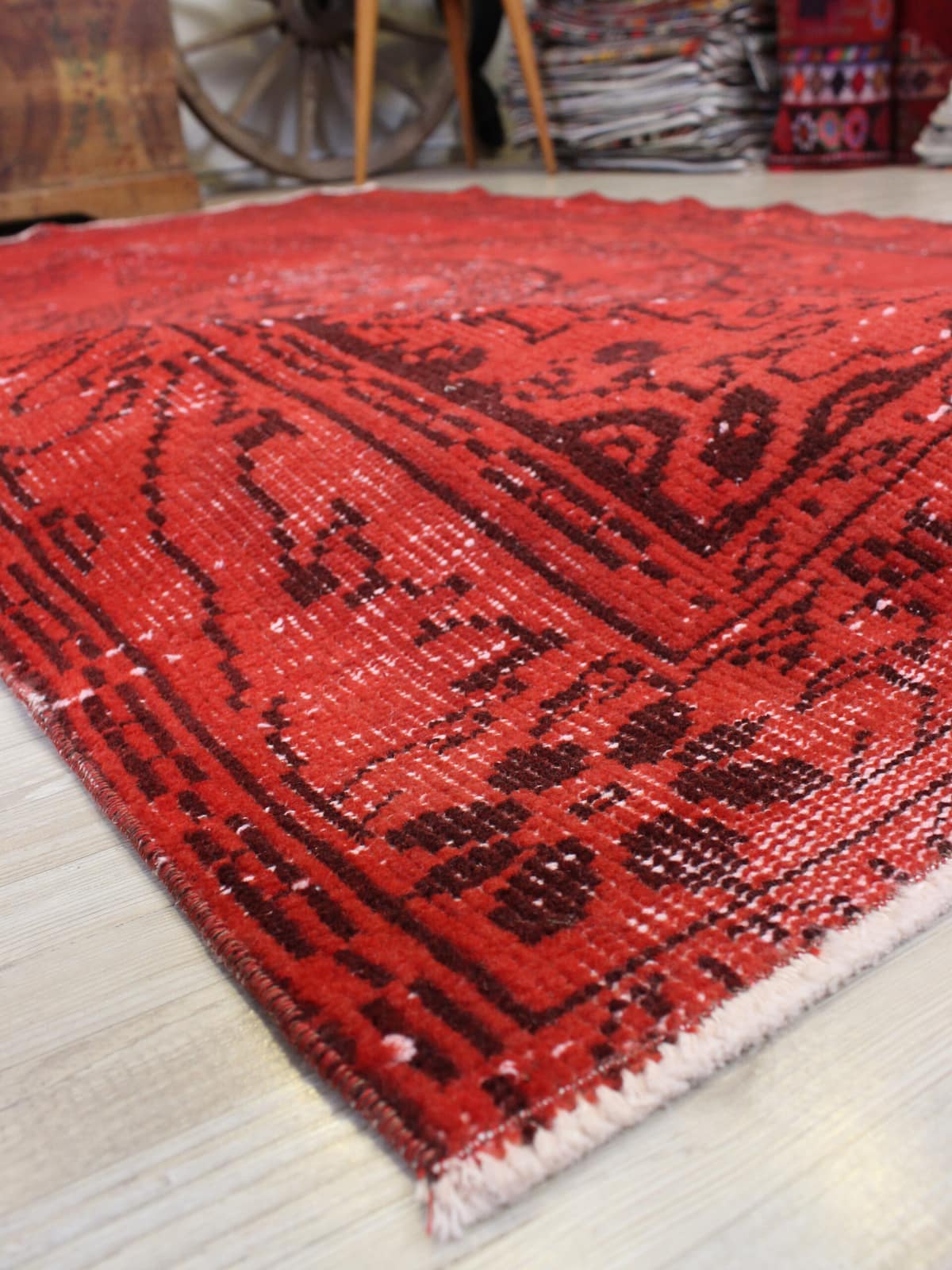 Hand-Woven Distressed Wool Rug — detail view 5, handmade vintage rug