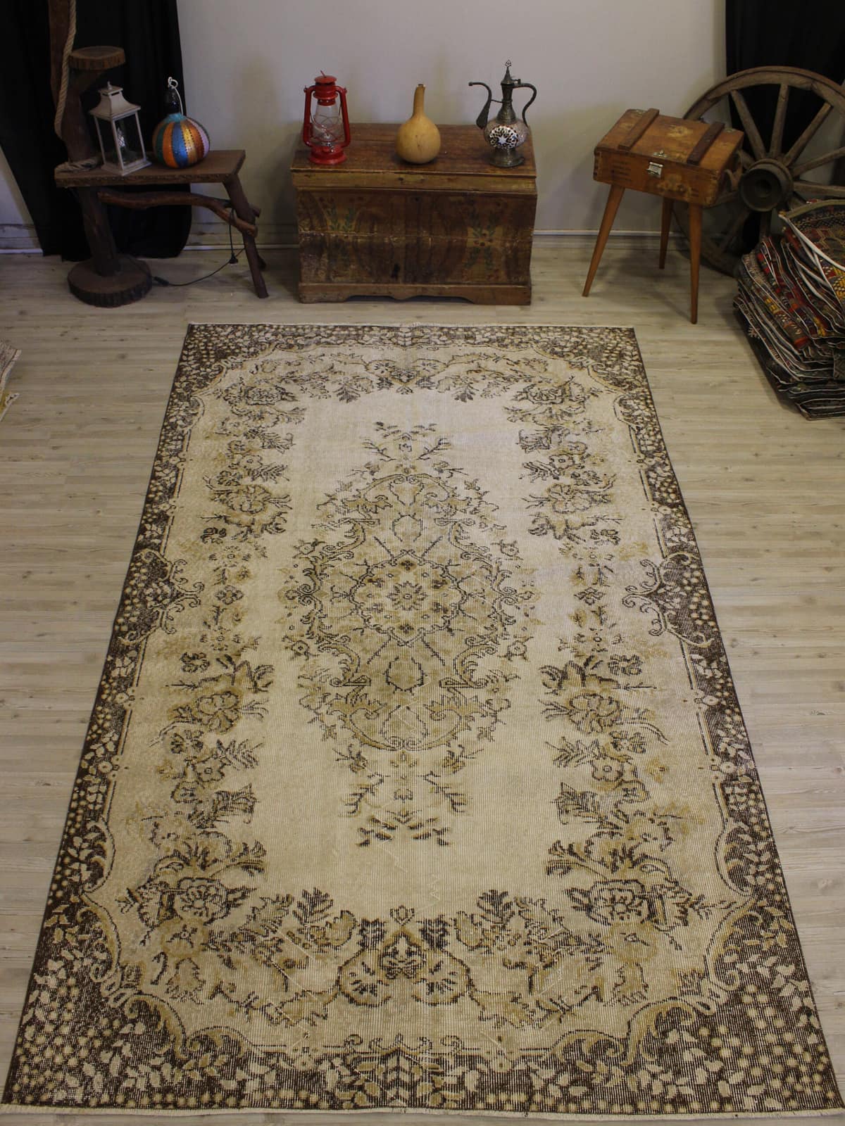 Handmade Distressed Wool Rug — detail view 4, handmade vintage rug