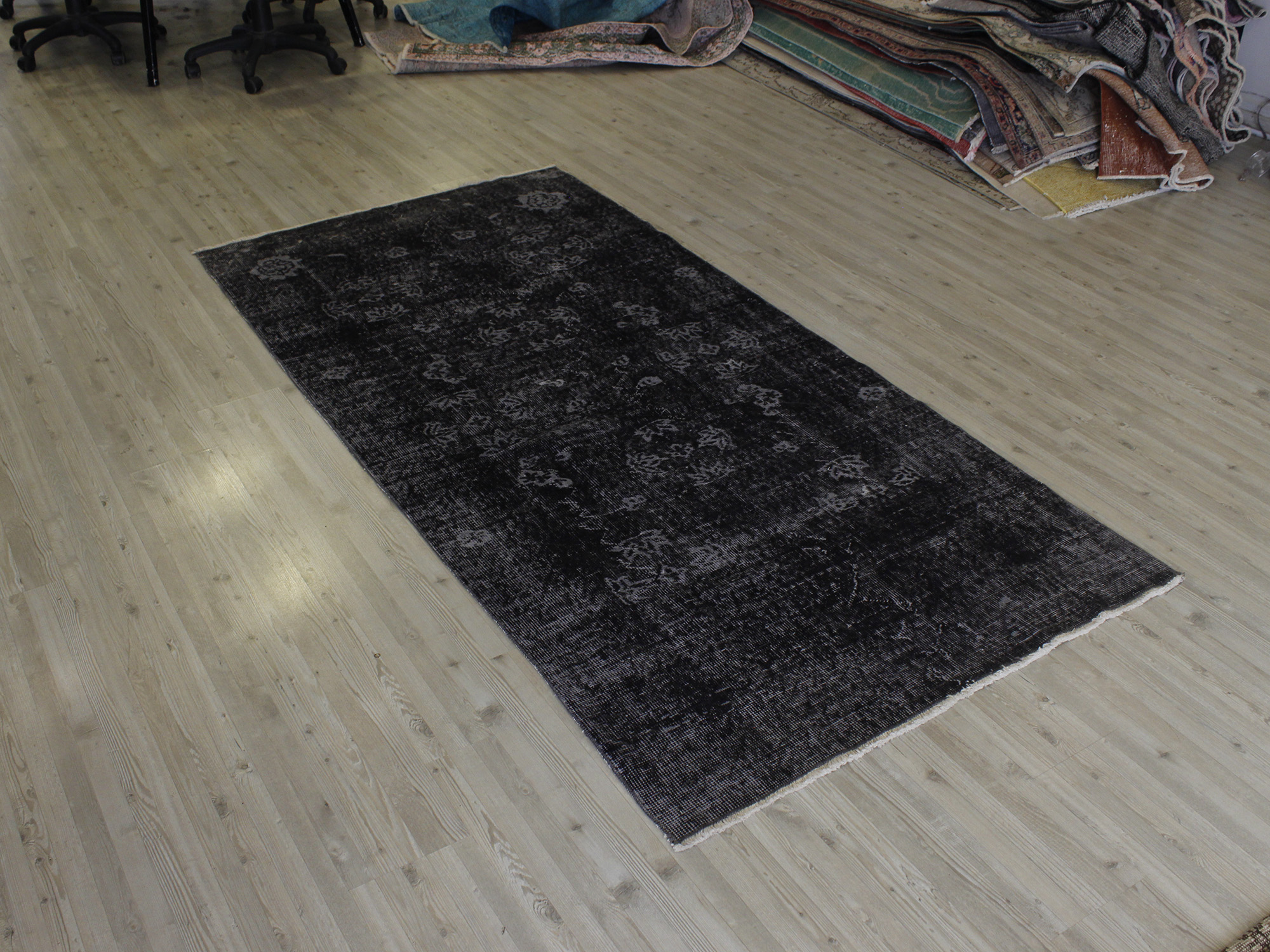 Distressed Hand-Woven Wool Rug, Vintage, vintage rug, Handmade, hand-knotted wool, size 114 × 232 cm, from Ladik