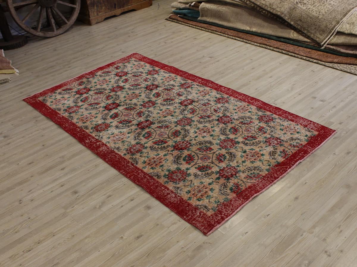 Distressed Vintage Hand-Knotted Rug, vintage rug, Handmade, hand-knotted wool, size 117 × 266 cm, from Konya