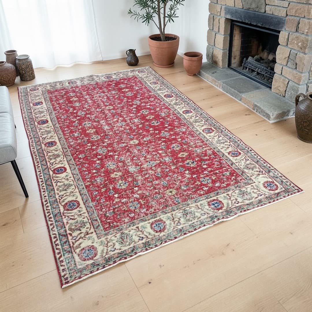 100% Wool Natural Vintage Rug, vintage rug, Handmade, hand-knotted wool, size 176 × 281 cm, from Bergama