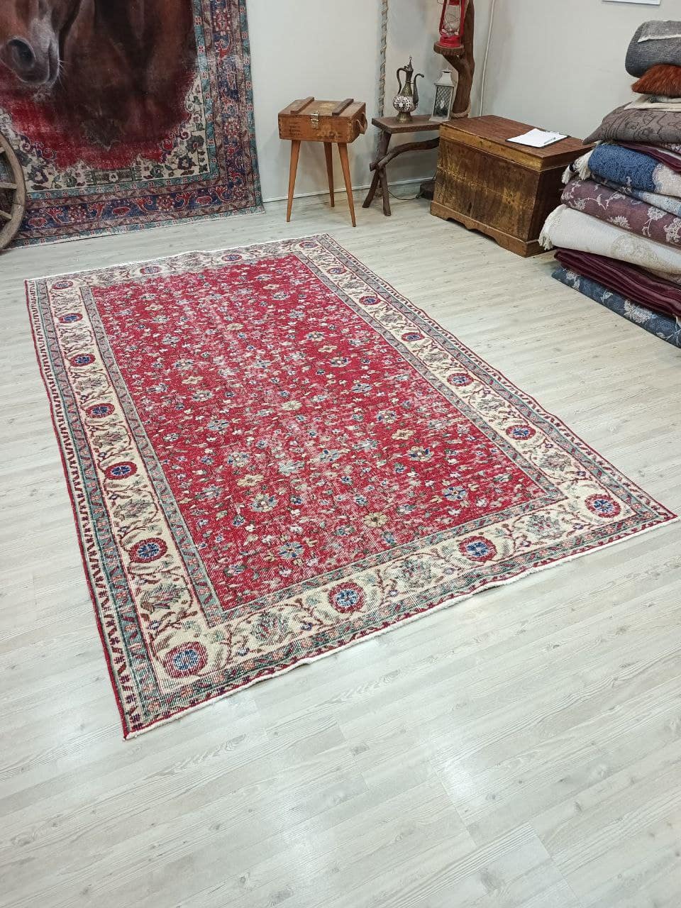100% Wool Natural Vintage Rug — detail view 4, handmade vintage rug