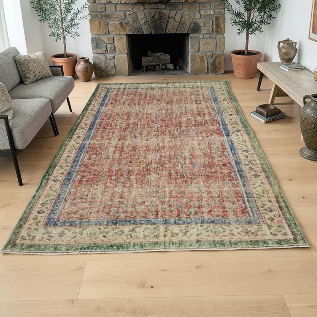 100% Wool Handwoven Vintage Rug, vintage rug, Handmade, hand-knotted cotton, size 196 × 307 cm, from Van