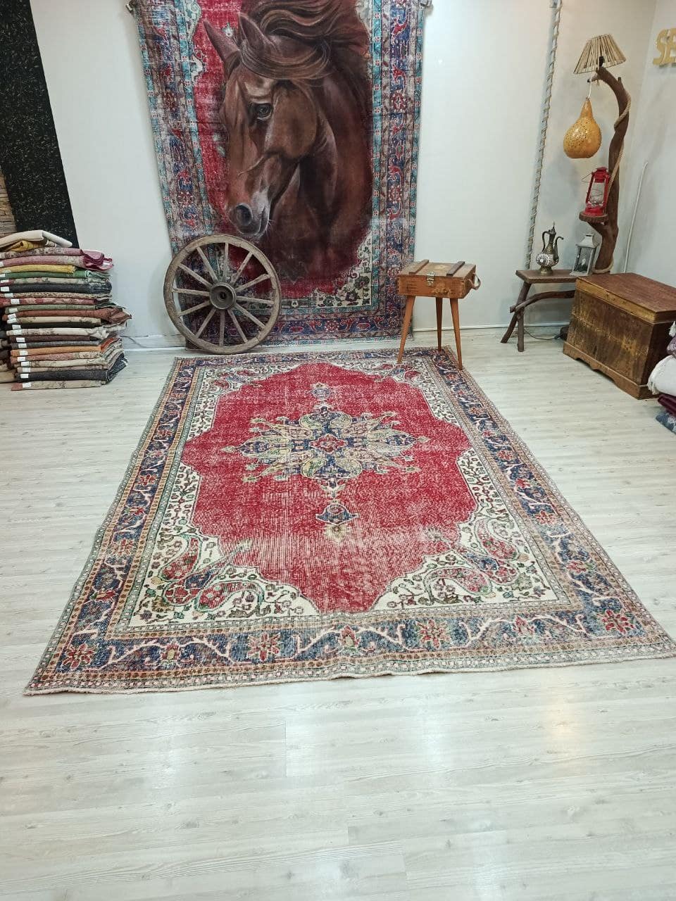 100% Wool Vintage Distressed Rug — detail view 2, vintage vintage rug