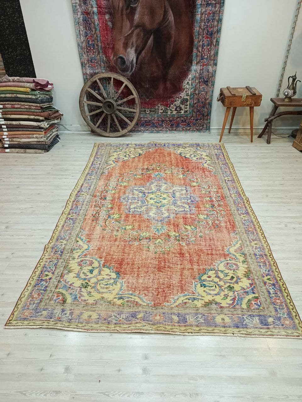 Natural Wool Hand-Woven Distressed Rug — detail view 4, handmade vintage rug