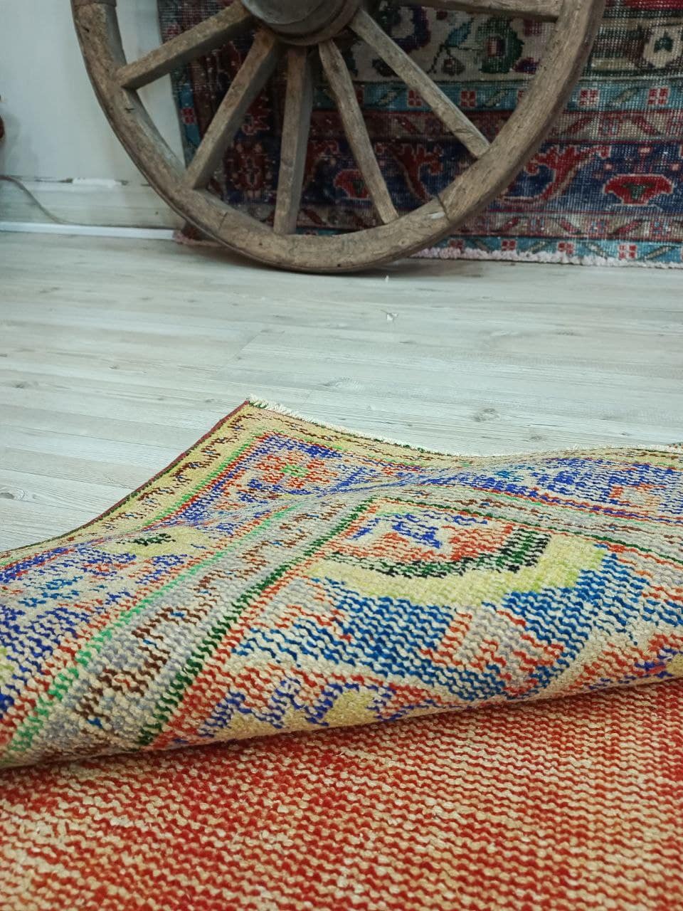 Natural Wool Hand-Woven Distressed Rug — detail view 3, handmade vintage rug
