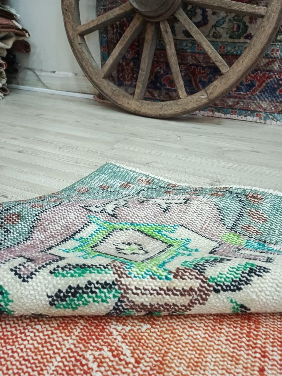 Handwoven Natural Wool Rug — detail view 2, handmade vintage rug