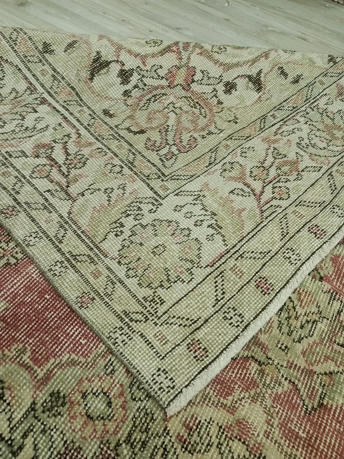 Natural Wool Distressed Rug — detail view 2, handmade vintage rug