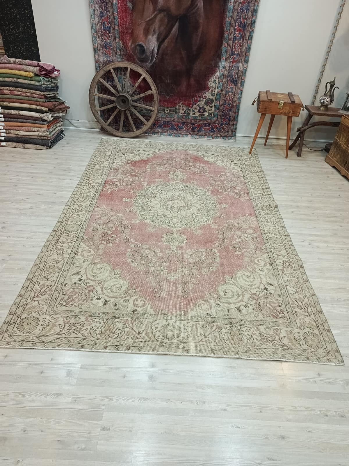 Natural Wool Distressed Rug — detail view 5, handmade vintage rug