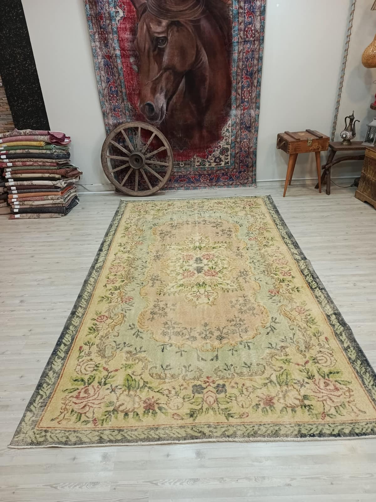 Natural Wool Distressed Vintage Rug — detail view 4, handmade vintage rug