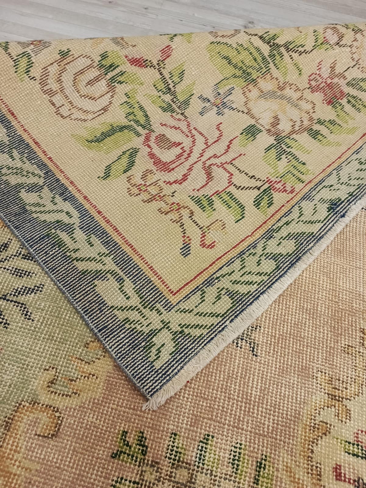 Natural Wool Distressed Vintage Rug — detail view 2, handmade vintage rug