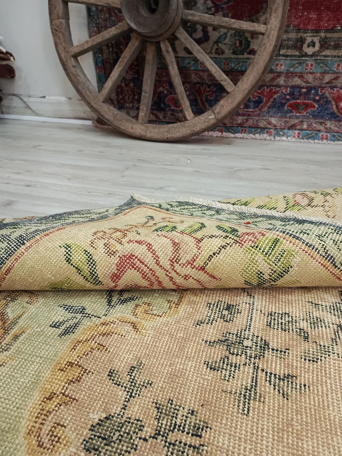 Natural Wool Distressed Vintage Rug — detail view 5, handmade vintage rug